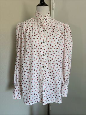 Frontier Classics | S White Button-Down Shirt with Red Floral Print